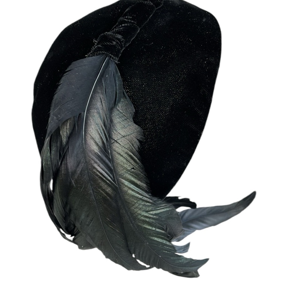 Vintage Black Hat with Iridescent Feather Accent - Picture 2 of 16